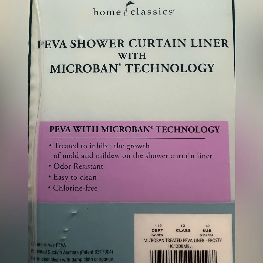 New Home Classics PEVA shower curtain liner with microban technology 70 x 72